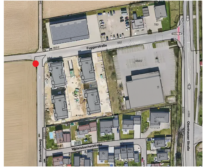 Standort Hundekotbeutelspender - Ecke Bauernfeld-Fuggerstraße